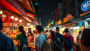 View of tourists enjoying local culture at a night market, featuring 호치민 황제투어 실제후기 experiences.