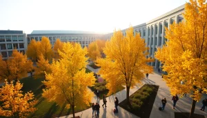 Students engaged in study at a university in Avrupa'da Üniversite Okumak, surrounded by autumn foliage.