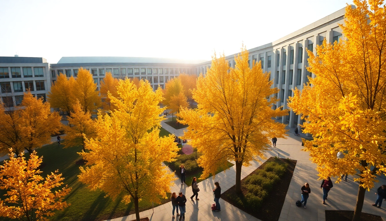 Students engaged in study at a university in Avrupa'da Üniversite Okumak, surrounded by autumn foliage.