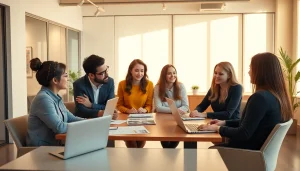 Collaborative discussion on rental property management strategies in a modern office setting.