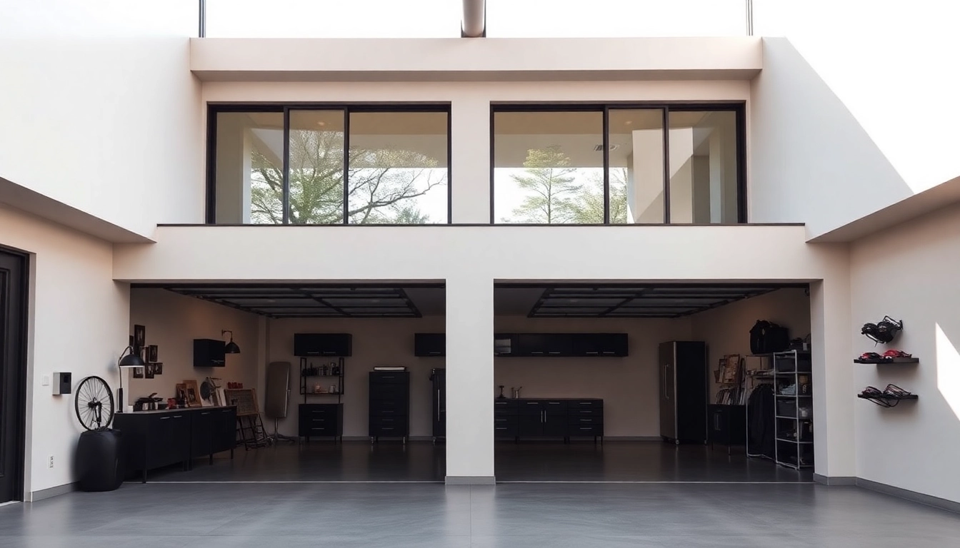 Revamp your custom garages with a modern design featuring large windows and minimalist interiors.