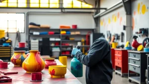 Transforming metal items with expert redditch powder coating in a professional workshop environment.