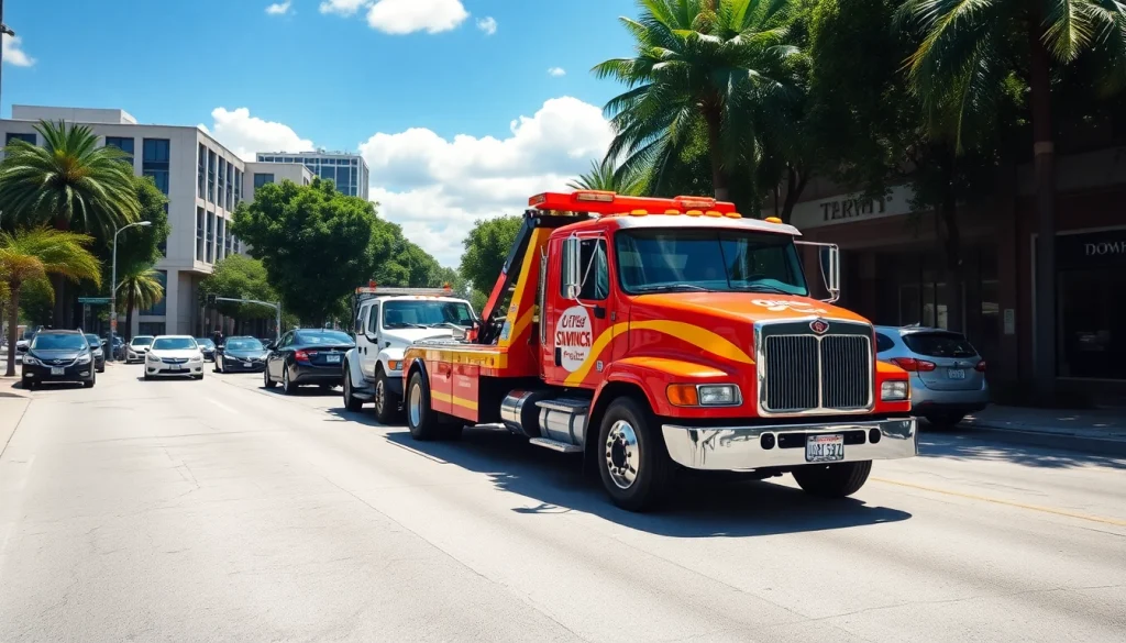 Car towing Tampa - A tow truck efficiently loading a vehicle in Tampa's bustling streets.