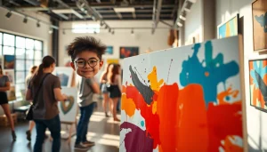 Showcase of emerging artists in Chicago presenting their unique artwork in a vibrant gallery.