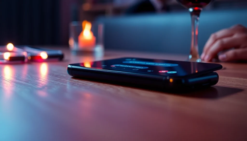 Engaging in a dirty chat illustrated on a smartphone amidst an intimate setting.