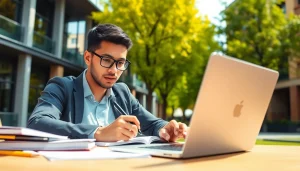 Learn about online university degrees from UK through a focused student engaged in study.