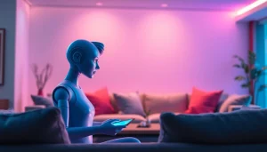 Engaging chat AI sex conversation with a friendly character in a cozy digital setting.