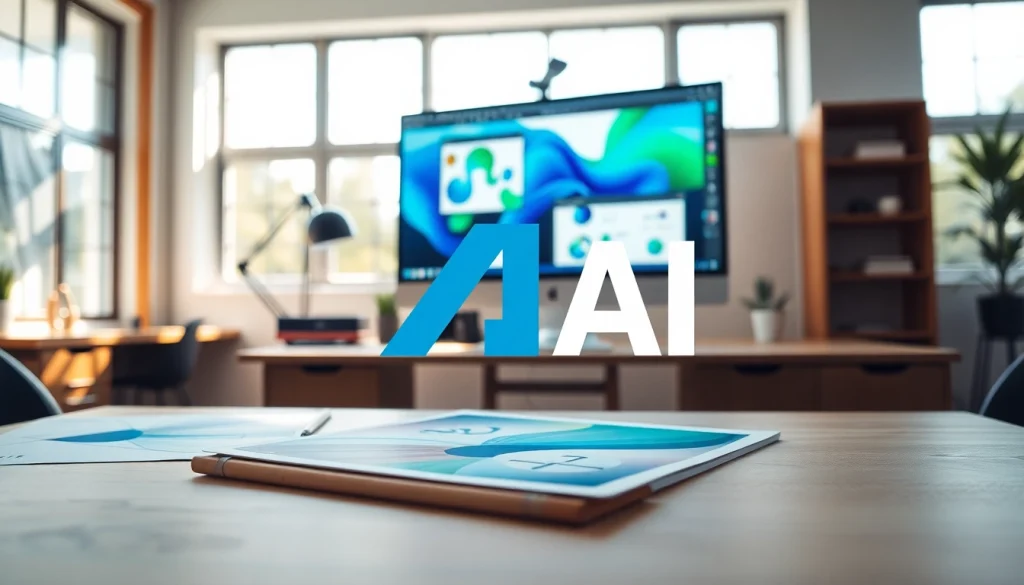 Create a stunning custom AI logo design within a bright workspace environment.