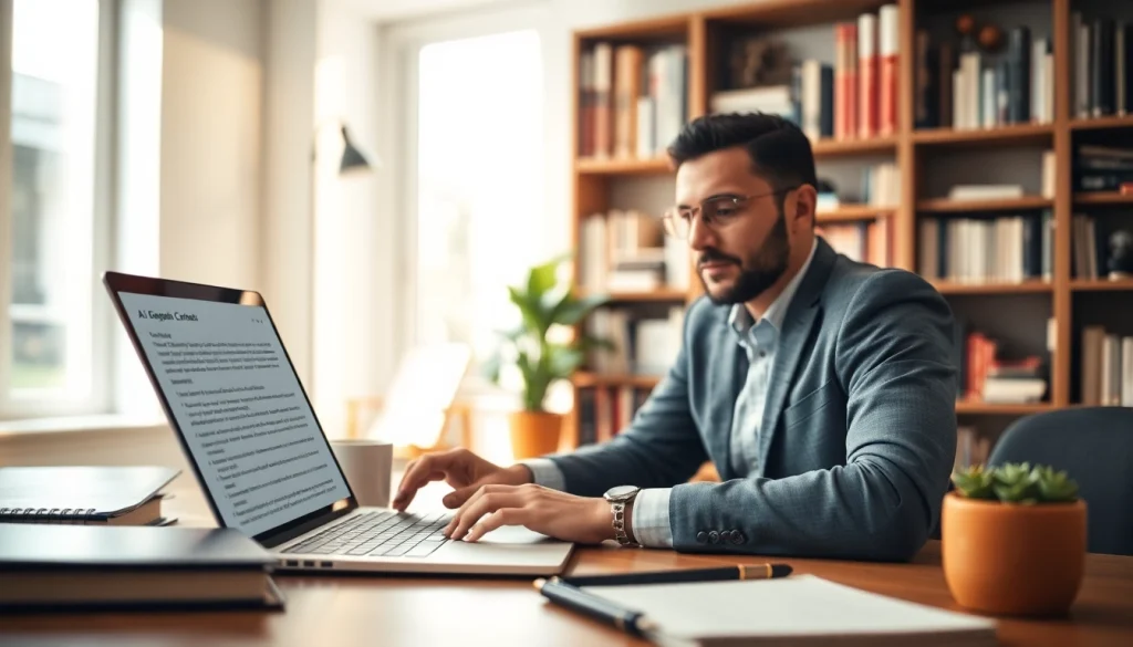 Check content accuracy with an AI checker tool in a modern workspace setting.