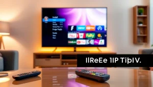 Engaging visual showcasing free trial IPTV subscription options on a modern television.