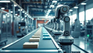 Machine vision system automating product inspection in a high-tech industrial setting.
