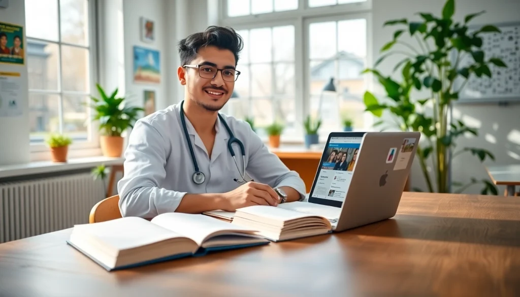 Informative scene illustrating Medizinstudium ohne Test with a focused student studying in a bright classroom.