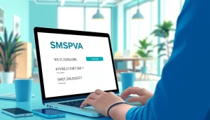 Accessing SMSPVA services on a laptop in a modern workspace