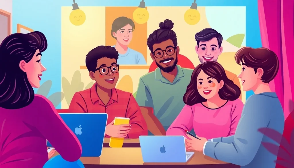 Engaging group of users enjoying شات عربي conversations in a lively online setting