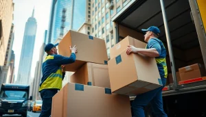 Engaging view of professional best movers nyc loading truck in bustling NYC street.