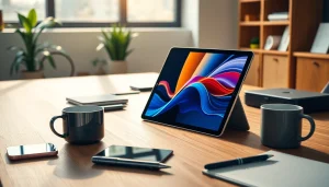 Buy iPad Pro showcased on a stylish desk with gadgets and bright natural light.