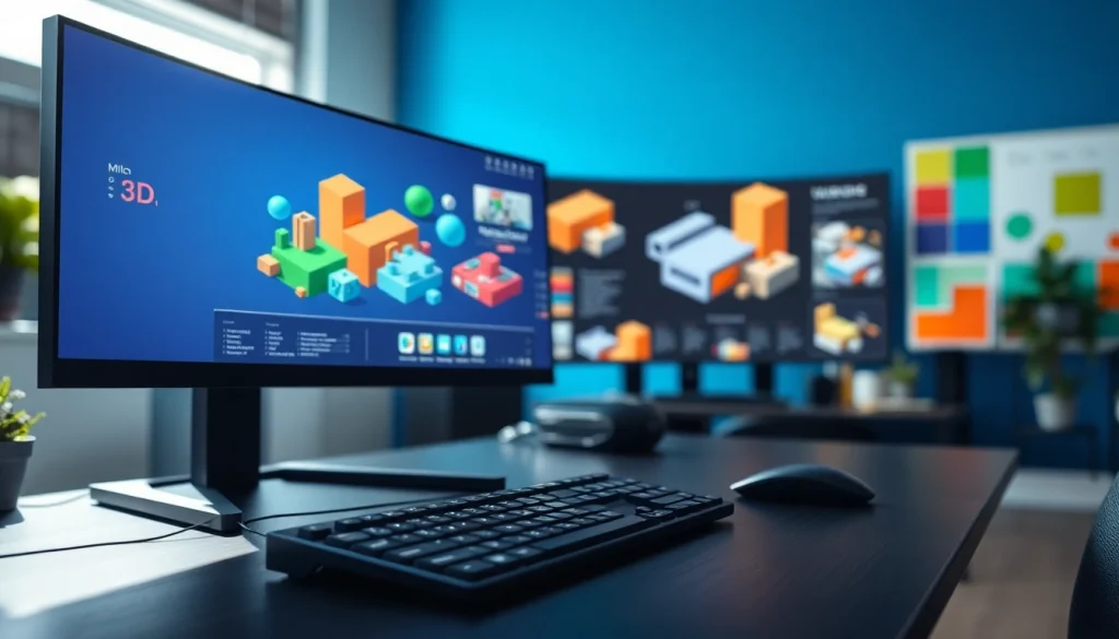 Explore 3D Model Visualizations in a modern digital workspace with vibrant colors and a professional setup.