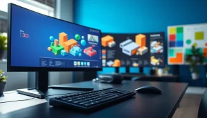 Explore 3D Model Visualizations in a modern digital workspace with vibrant colors and a professional setup.