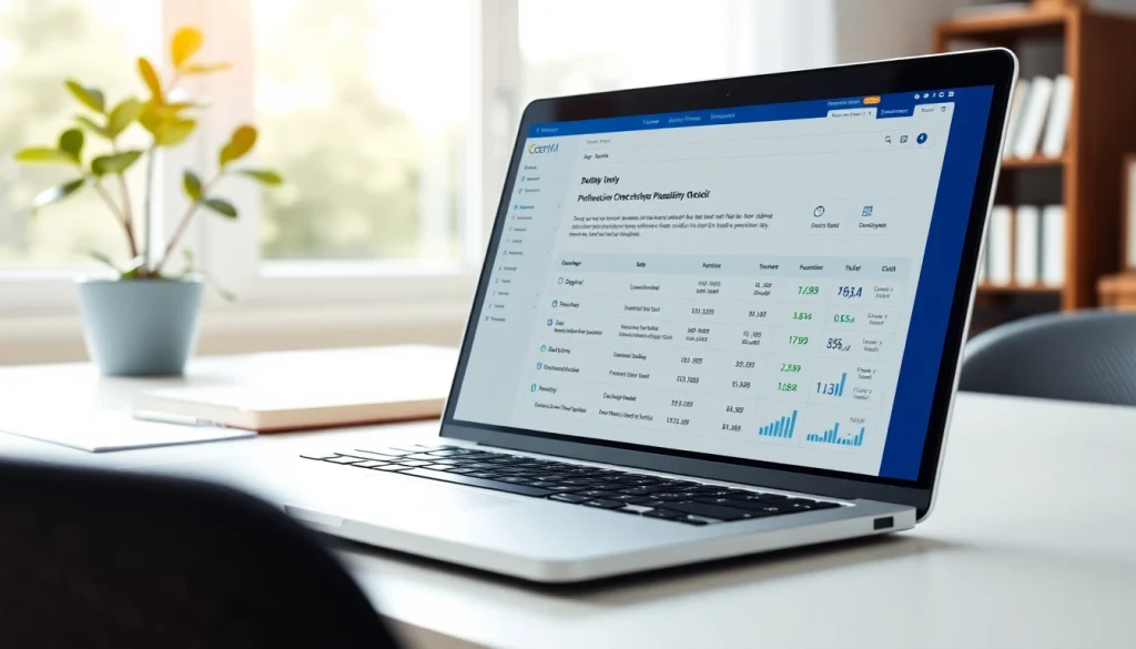 Using a plagiarism checker tool on a sleek laptop in a modern workspace.