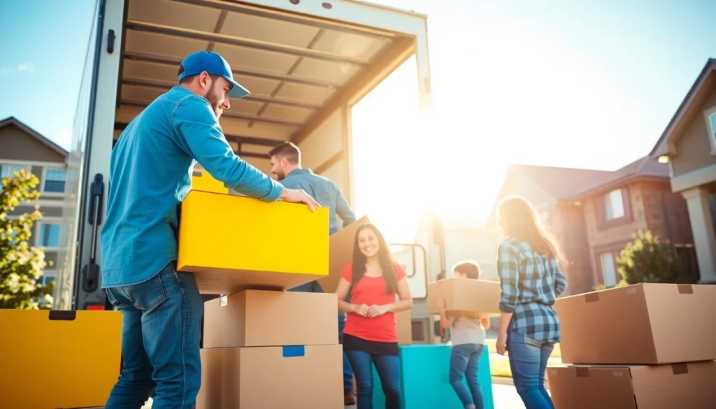 Trustworthy moving services at https://bennettsmoving.com/ with professional movers assisting a happy family.