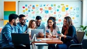 Enhance your edmonton social media marketing with a dynamic team collaborating in a professional office setting.