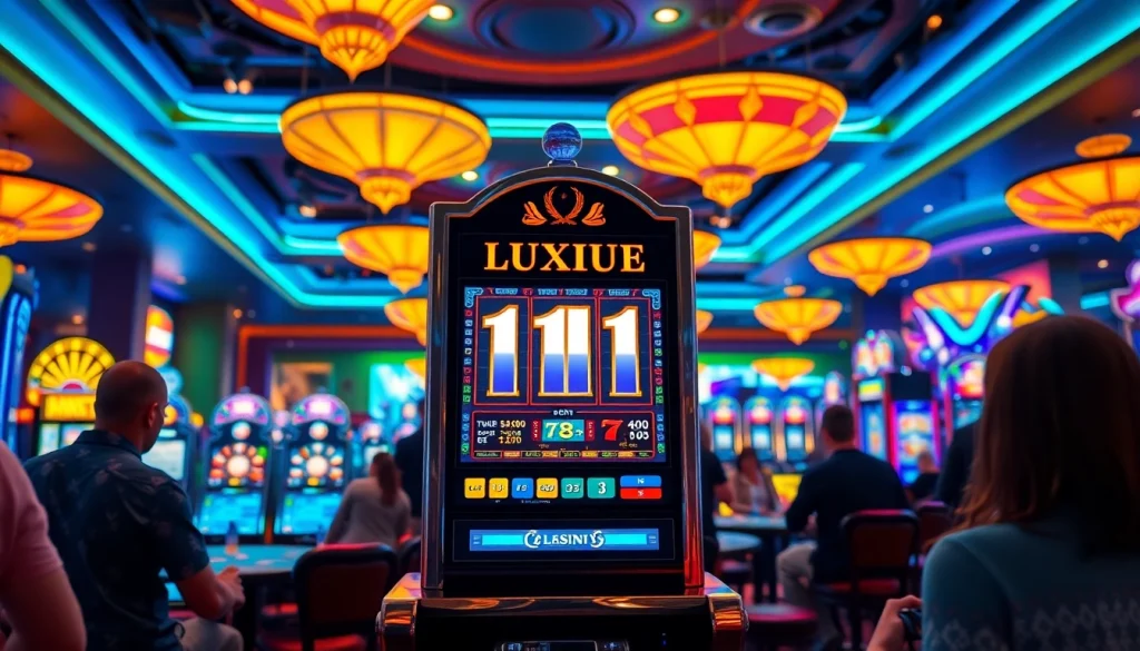 Permainan menarik pada mesin slot luxury111 slot dengan suasana kasino yang mewah dan menggembirakan.