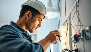 Electrical Service performed by a skilled electrician in a modern home environment.