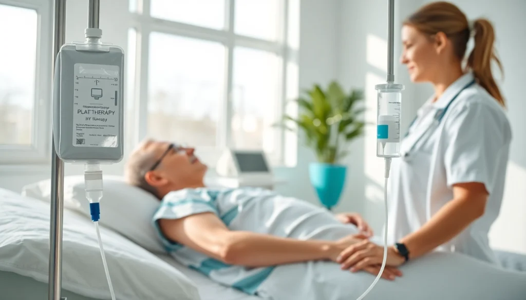 IV Therapy session with patient receiving hydration in a calm and professional clinic setting.