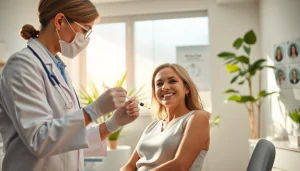 Patient receiving Injectable Weight Loss treatment in a bright clinic setting.