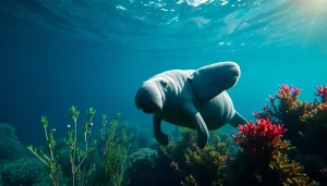 View a serene Caribbean manatee in Puerto Rico's waters surrounded by vibrant marine life.