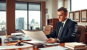 Consulting with an eminent domain lawyer in a professional office setting.