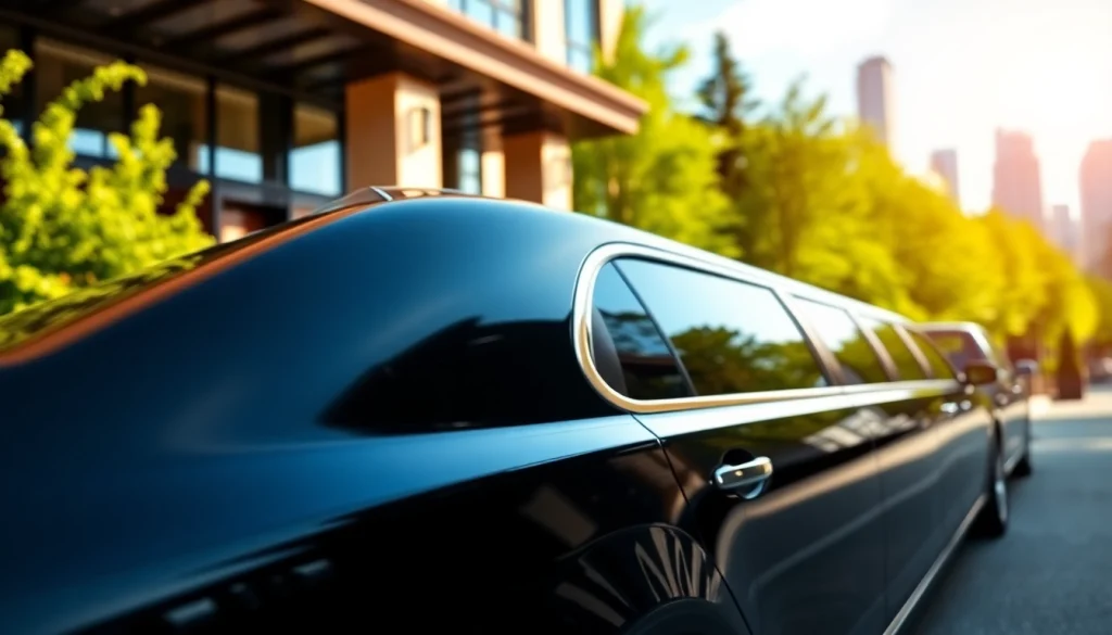 Experience luxury car service Vancouver with a sleek black limousine at a high-end hotel.