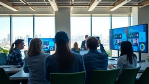 Team designing innovative edmonton web design solutions in a modern office setting.