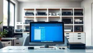 Provide essential Backup Services Markham in a modern office setup showcasing data protection.