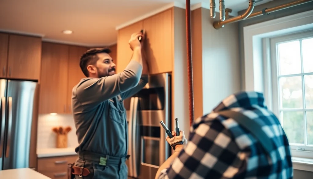 Expert water heater installation Raleigh service in a modern kitchen setting with a technician at work.