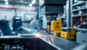 Laser welding machine performing precision welding in a modern workshop setting.