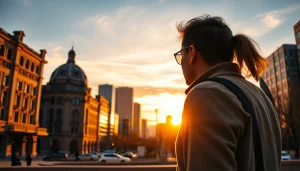 Photographer company Edmonton capturing a sunset cityscape with a couple enjoying the view.