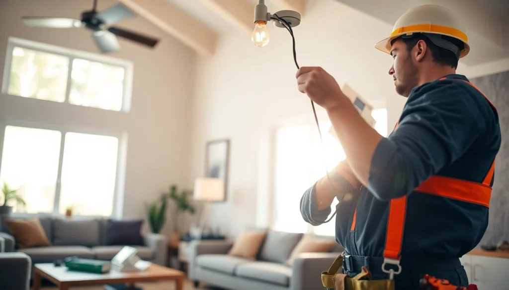 Skilled electrician delivering Electrical Service installation in a bright, modern home.