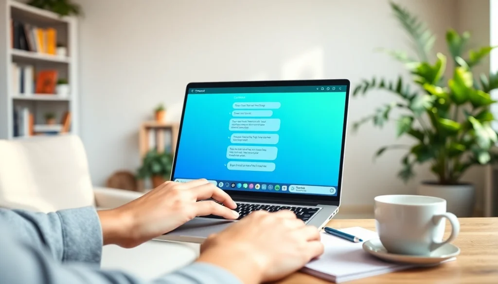 Engaging chatgpt bot for website showcased on a laptop in a cozy office setting.