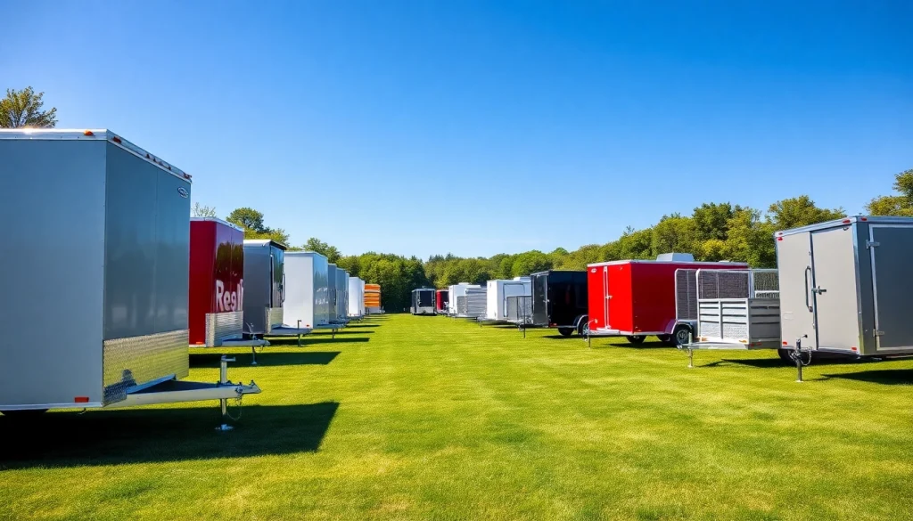 Explore a variety of trailers for sale in Massachusetts displayed in a vibrant outdoor lot.