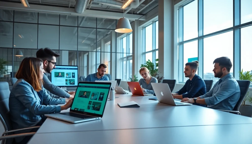 Web development kansas city team collaborating in a modern office to enhance project efficiency.