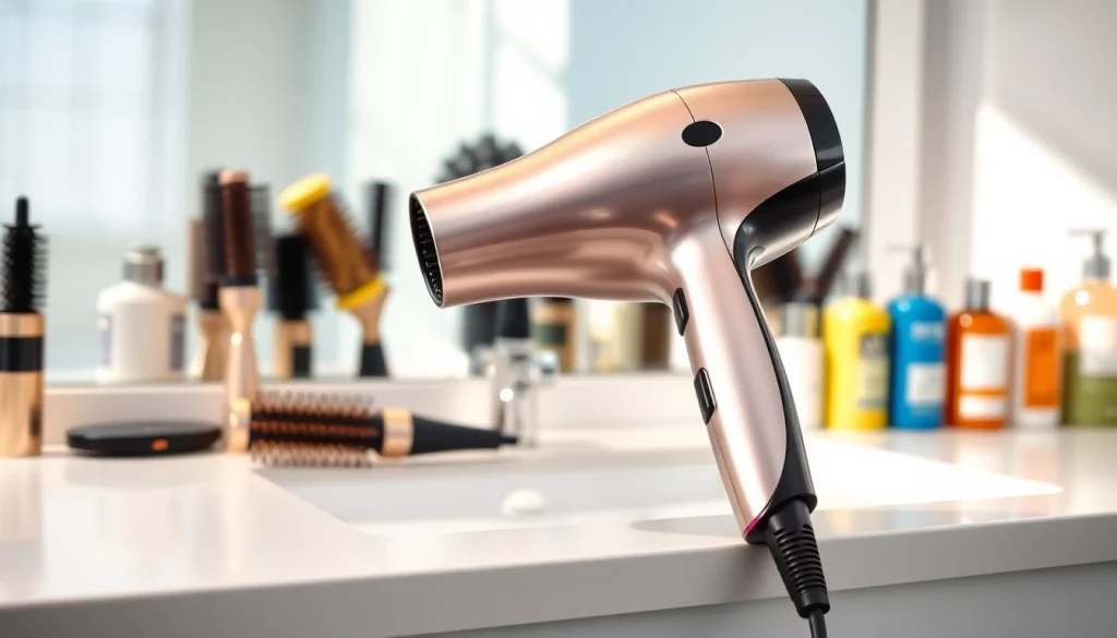 Transform your hair game with the ionic hair dryer, elegantly showcased among premium styling products.