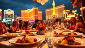 Guests enjoying a las vegas dinner shows experience with gourmet dishes and lively performances.
