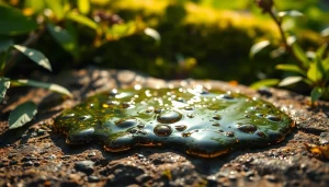 Highlighting Shilajit Resin on a natural stone, showcasing its texture and purity in a serene setting.