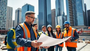 Manhattan Construction Manager collaborating with a project team on a construction site.