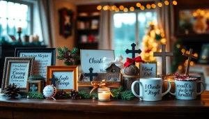 Beautifully crafted Christian gifts displayed in a cozy setting, showcasing spirituality and warmth.