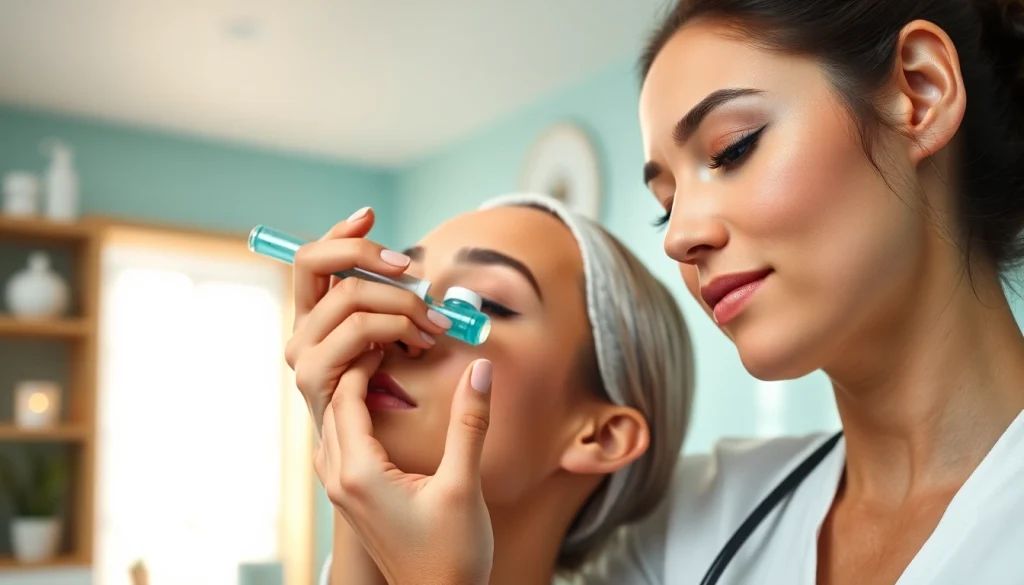 Apply Acne Treatment in a professional clinic setting with skincare expert and patient.