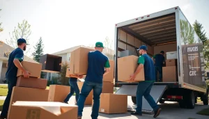 Movers calgary efficiently packing goods into a truck under bright sunlight, showcasing professionalism.