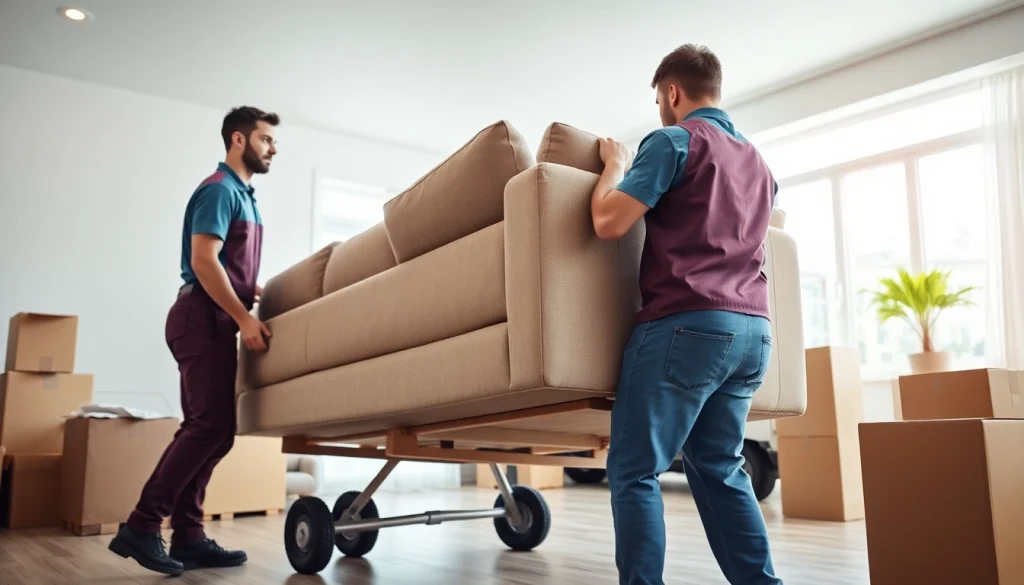 Movers calgary lifting furniture carefully during a professional relocation.