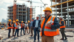 New Jersey Construction Manager overseeing a busy construction site with a diverse team.
